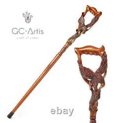 American Eagle Walking Stick Cane Dark Wood Carved Hand Crafted gift for men