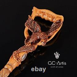 American Eagle Wooden Cane Walking Stick Light Hand Carved Crafted gift for men