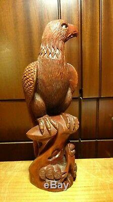 Antique 11 Hand Carved Wooden German Falcon Eagle With Glass Eyes Figure Statue