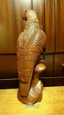 Antique 11 Hand Carved Wooden German Falcon Eagle With Glass Eyes Figure Statue