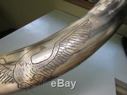 Antique 1784 SCRIMSHAW POWDER HORN Hand Carved NR American Revolution EAGLE