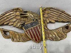 Antique American Hand Carved Folk Polychrome Eagle with Shield