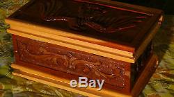 Antique American Red Cedar Wood Hand Carved Eagle Jewerly, Storage Box