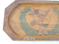 Antique American Tramp Folk Art Hand Carved Painted Pencil Pen Tray Eagle Shield