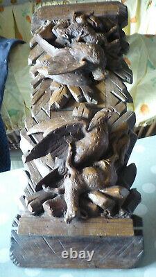 Antique Black Forest Hand Carved Wood Book Rack, Holder, Stand, eagle and sheep