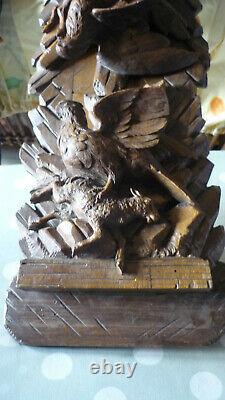 Antique Black Forest Hand Carved Wood Book Rack, Holder, Stand, eagle and sheep