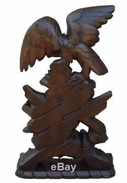 Antique Black Forest Hand Carved Wood Eagle Swiss Eagle Wooden Sculpture