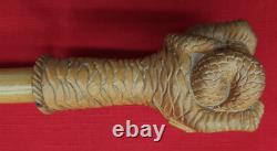 Antique Cane Hand Carved Wood, Snake in Eagle Claws Walking Stick