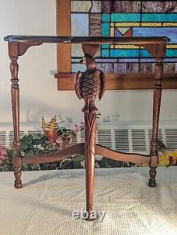 Antique Eagle Table Hand Carved Accent Parlor 3 Leg Dark Wood Walnut Spindle