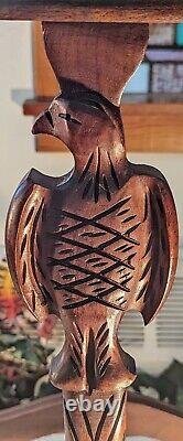 Antique Eagle Table Hand Carved Accent Parlor 3 Leg Dark Wood Walnut Spindle