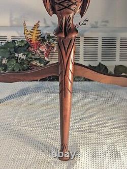 Antique Eagle Table Hand Carved Accent Parlor 3 Leg Dark Wood Walnut Spindle