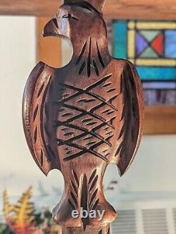 Antique Eagle Table Hand Carved Accent Parlor 3 Leg Dark Wood Walnut Spindle