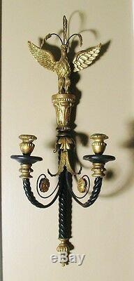 Antique Eagle Topped 32 ITALIAN GILTWOOD Candle Wall Sconce c. 1920 Hand-Carved