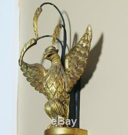Antique Eagle Topped 32 Italian Giltwood Candle Wall Sconce c. 1920 Hand-Carved