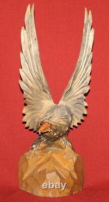 Antique European Hand Carving Wood Eagle Figurine