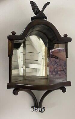 Antique Federal Hand Carved Wood Mirror Eagle Spread Wings Acorns Dark Patina