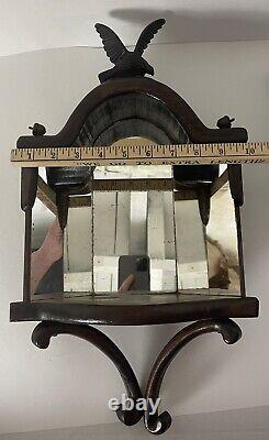 Antique Federal Hand Carved Wood Mirror Eagle Spread Wings Acorns Dark Patina