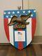 Antique Folk Art Hand Carved Wood American Eagle Sign Flag Plaque Peace Vtg