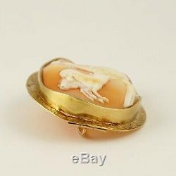 Antique French 18K Yellow Gold Hand Carved Shell Cameo Brooch Eagle Hallmark