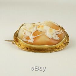 Antique French 18K Yellow Gold Hand Carved Shell Cameo Brooch Eagle Hallmark