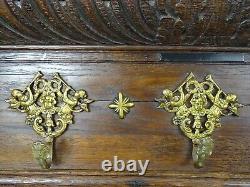 Antique French Hand Carved Oak Wood Wall Coat Hat Rack Eagle & Putti Hooks