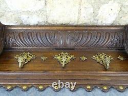 Antique French Hand Carved Oak Wood Wall Coat Hat Rack Eagle & Putti Hooks