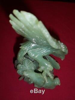 Antique Green stone Jade Eagle and rabbit, hand carved