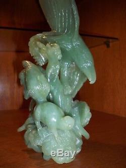 Antique Green stone Jade Eagle and rabbit, hand carved