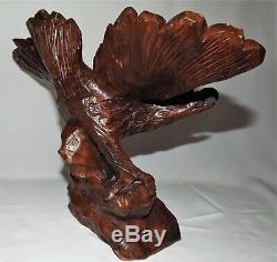 Antique Hand Carved Black Forest Soaring Eagle Statue Folk Art Wood 19th Century