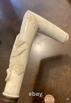 Antique Hand Carved Bone Walking Stick Cane Eagle Clutching Fish In Claws