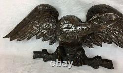 Antique Hand Carved Oak Spread Eagle, Wall Plaque, Hanging Crest, Black Forest