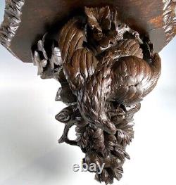 Antique Hand Carved Swiss Black Forest Bracket or Clock Shelf, Eagle and Hare