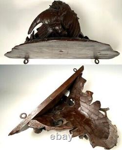 Antique Hand Carved Swiss Black Forest Bracket or Clock Shelf, Eagle and Hare