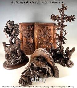 Antique Hand Carved Swiss Black Forest Bracket or Clock Shelf, Eagle and Hare