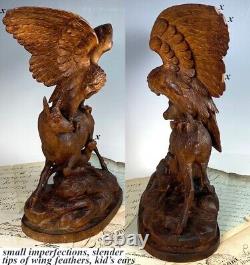 Antique Hand Carved Swiss Black Forest Hunt Sculpture, Eagle & Chamois, Kid Goat