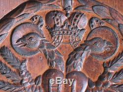 Antique Hand Carved Wood Plaque Folk Art Unusual Design w Double Eagle
