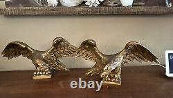 Antique Hand Carved Wood Salvage Eagle Birds Satues Pair
