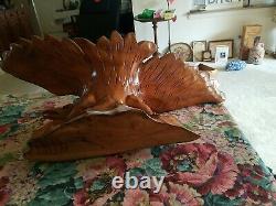 Antique Hand Carved Wooden Eagle Figure Statue