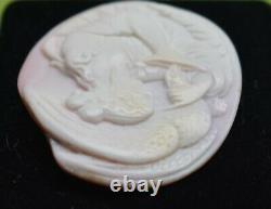 Antique Hebe & Zeus As A Eagle Fine Hand Carved Angel Skin Coral Shell Cameo Art