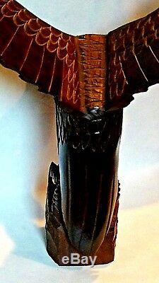 Antique Mahogany Wood Hand Carved Eagle Statue