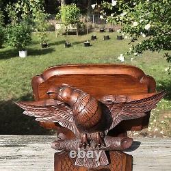 Antique Victorian Hand Carved Spread Eagle Walnut Wall Shelf With Glass Eye
