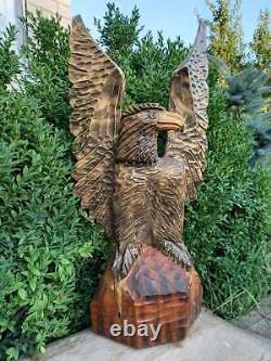 Antique Vintage Very Large Wooden Hand Carved Large Hawk Eagle 70s