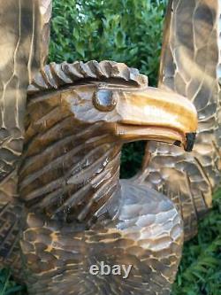 Antique Vintage Very Large Wooden Hand Carved Large Hawk Eagle 70s