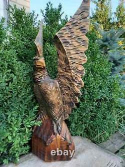 Antique Vintage Very Large Wooden Hand Carved Large Hawk Eagle 70s