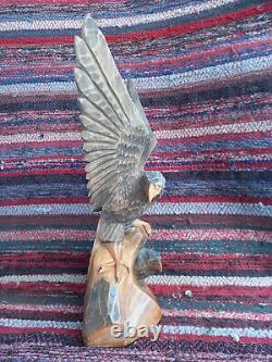 Antique Vintage Wooden Hand Carved Eagle Two Eagles