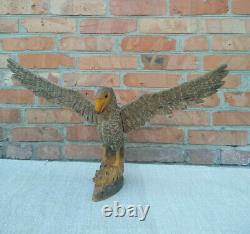 Antique Vintage Wooden Hand Carved Hawk Eagle HandMade Eagle with a fox