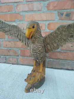 Antique Vintage Wooden Hand Carved Hawk Eagle HandMade Eagle with a fox