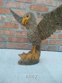 Antique Vintage Wooden Hand Carved Hawk Eagle HandMade Eagle with a fox