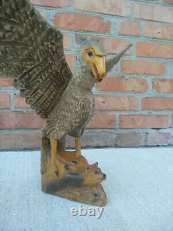 Antique Vintage Wooden Hand Carved Hawk Eagle HandMade Eagle with a fox