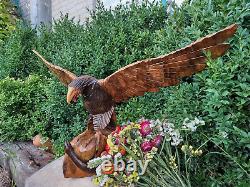 Antique Vintage Wooden Hand Carved Large Hawk Eagle with a snake 70s